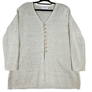 Horveit Beige Cotton Linen Knit 3/4 Button Up Coastal Grandma Tunic Sweater  3XL